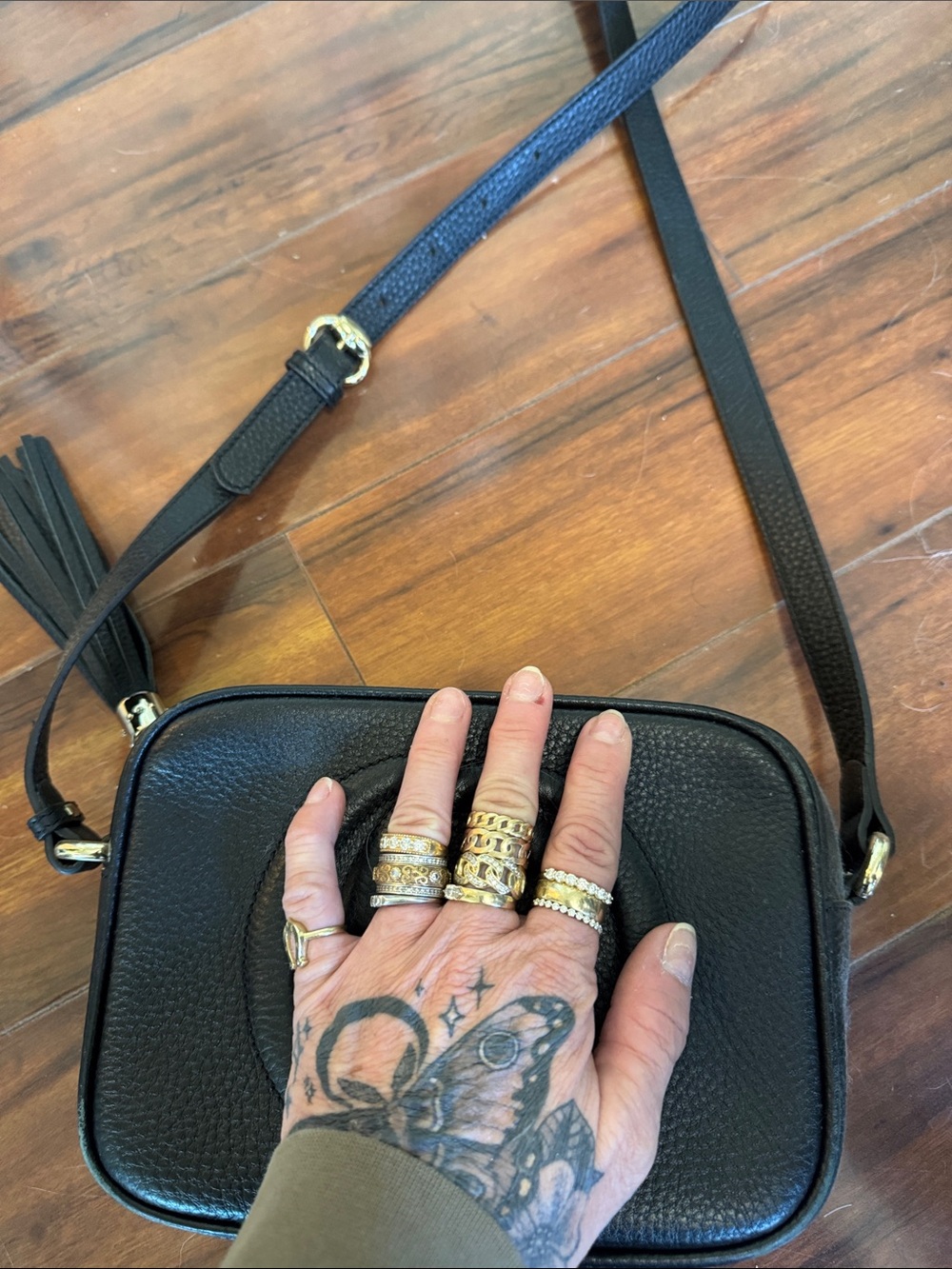 Black Pebble Leather Crossbody with Tassel